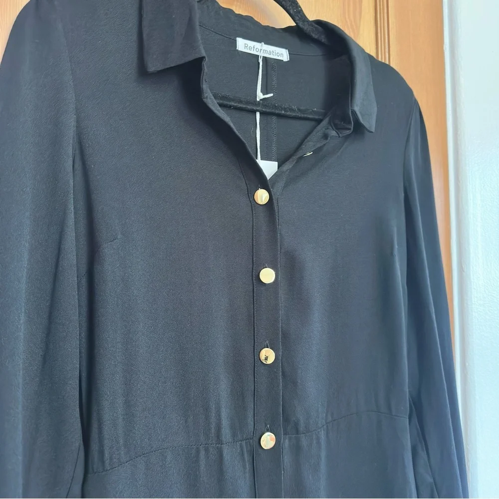 reformation hugh button up long sleeve mini shirt dress - Picture 5 of 8